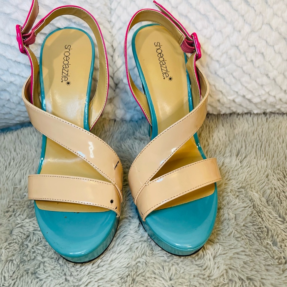 Tan, Pink and Blue Heels!!!!!